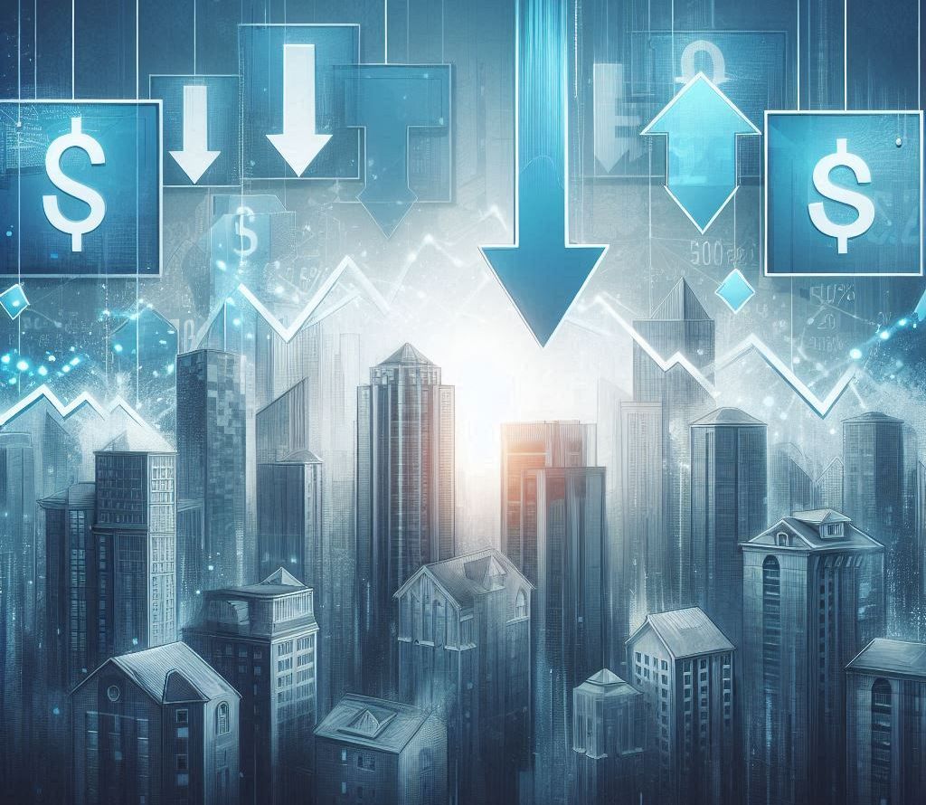 Representação artística da deflação afetando o mercado imobiliário brasileiro.