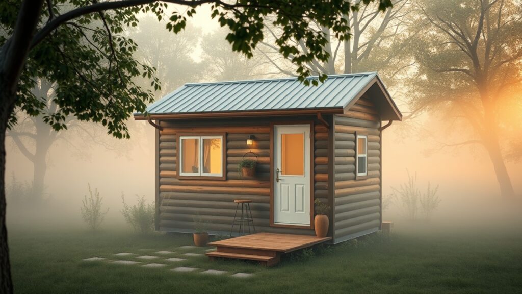 Tiny House moderna localizada em uma montanha, cercada por natureza exuberante.