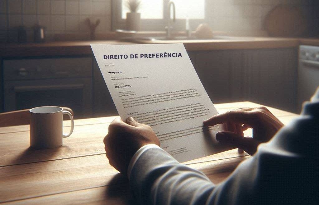 Representação artística de uma carta de notificação de venda de imóvel recebida por inquilino.