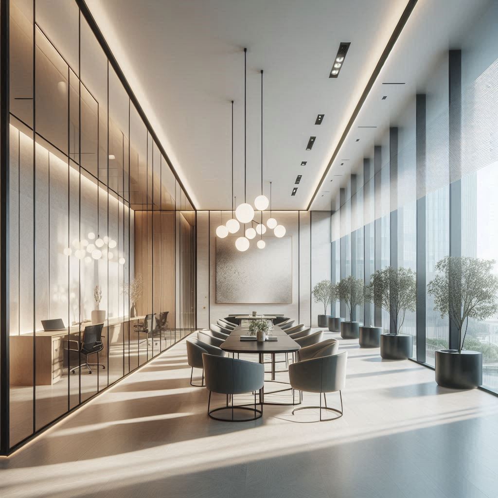 Espaço comercial elegante representando locações comerciais específicas.
