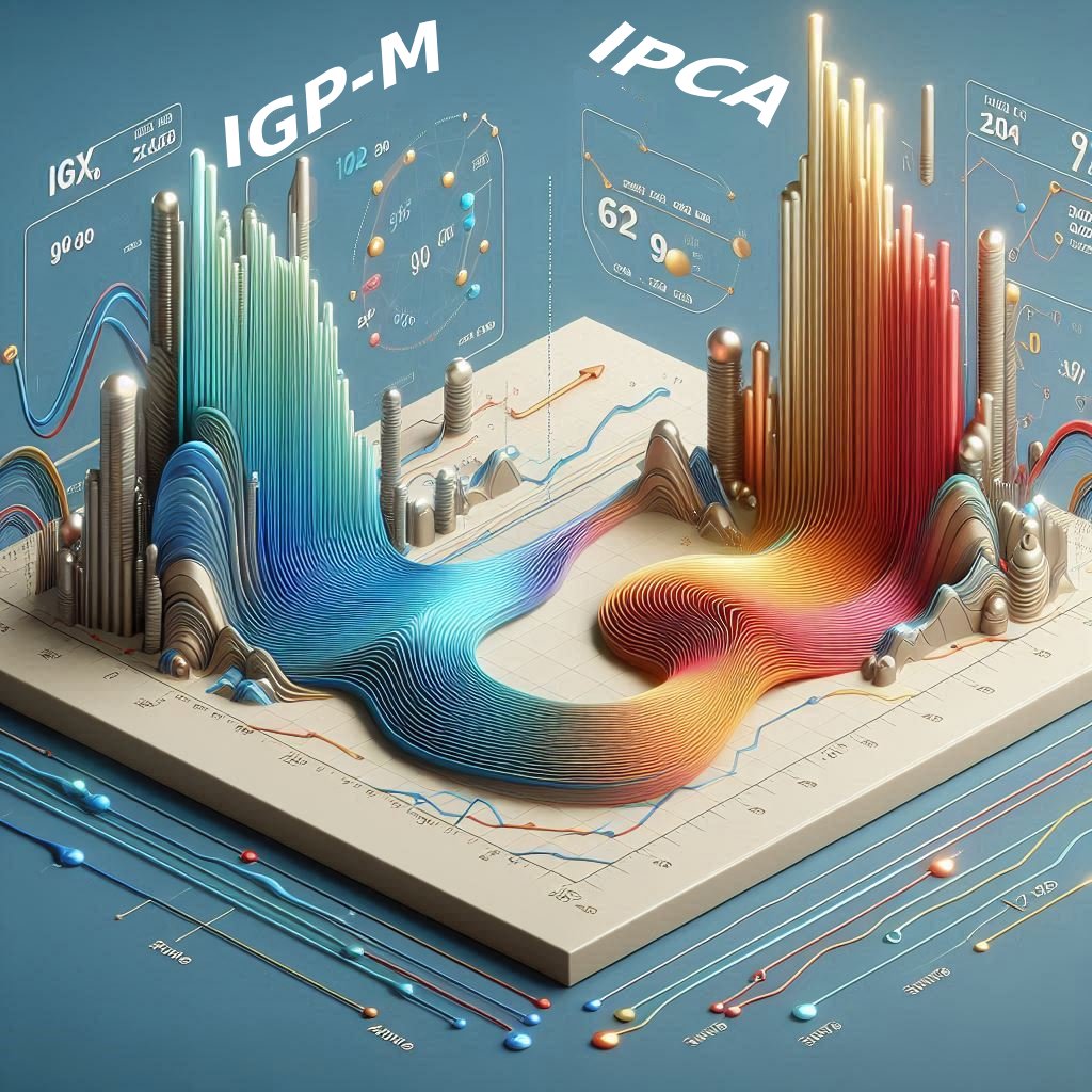 Gráfico ilustrativo comparando a variação do IGP-M e IPCA ao longo dos anos.