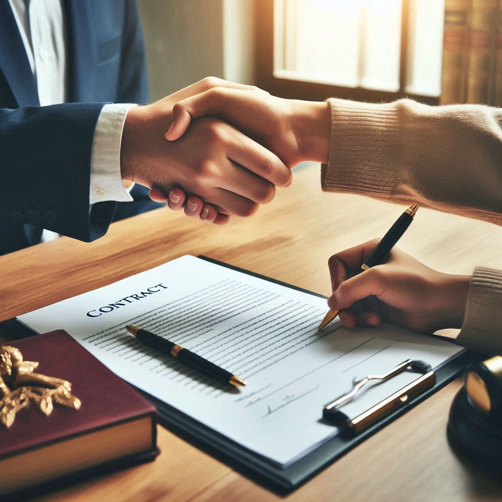 Locador e locatário firmando um acordo extrajudicial de locação.