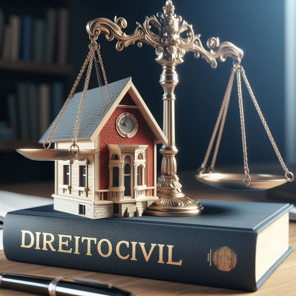 Símbolos do direito civil representando contratos de locação.