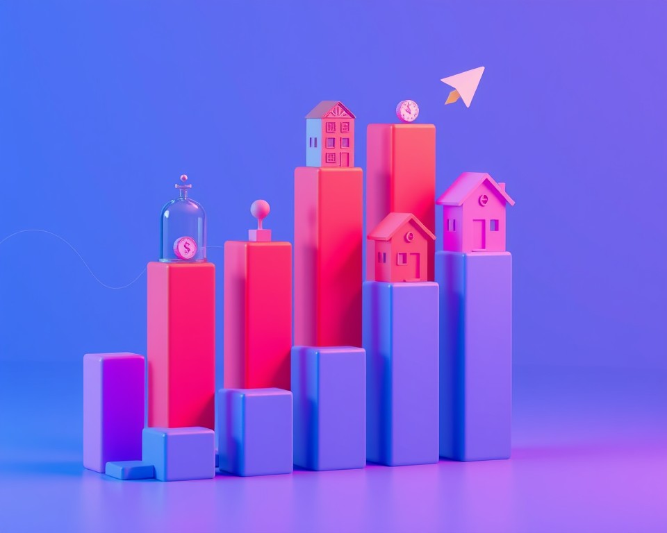 Gráfico digital em 3D com crescimento de fundos imobiliários