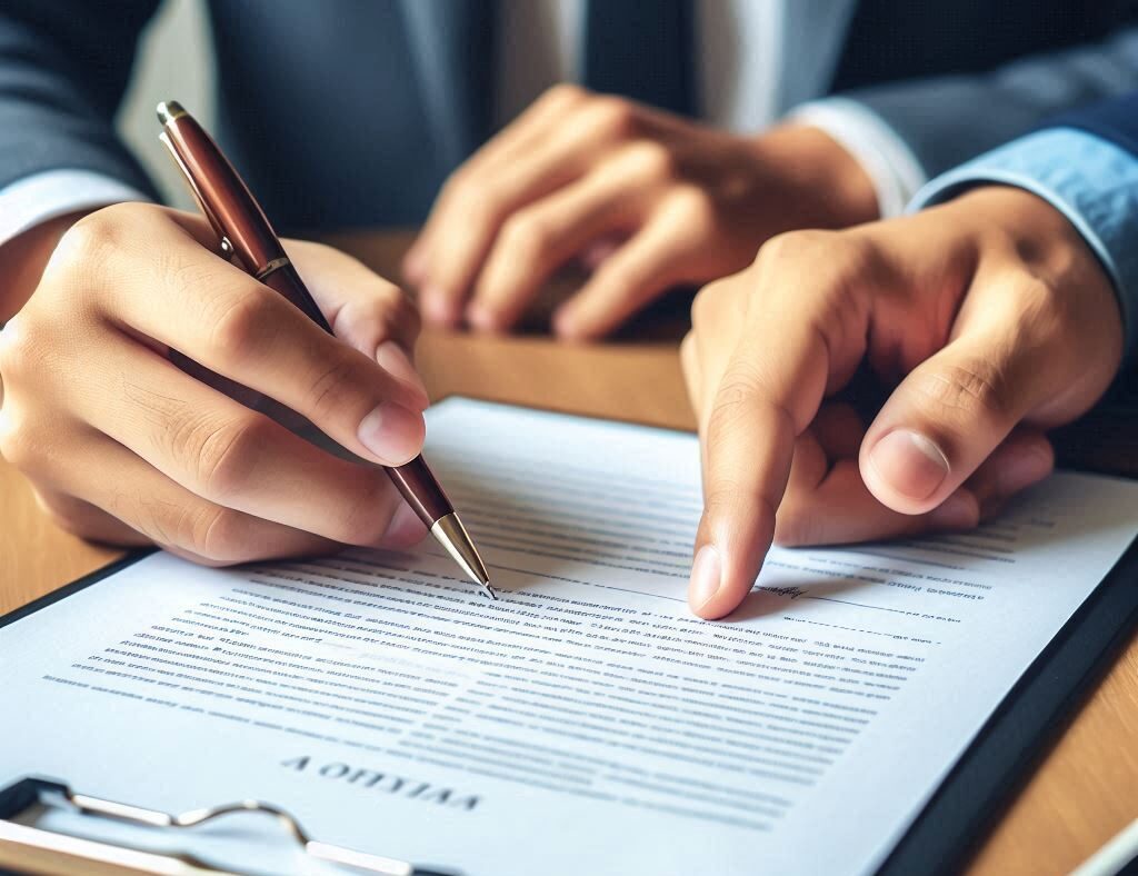 Assinatura de contrato de locação com atenção aos detalhes.