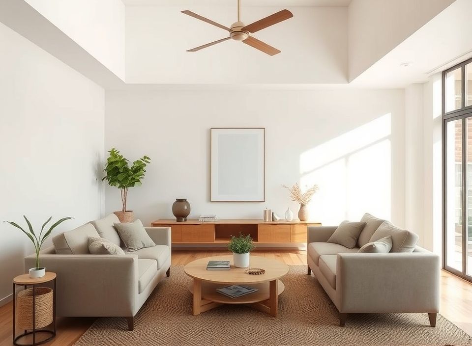 : Sala decorada com estilo neutro e elegante para locação