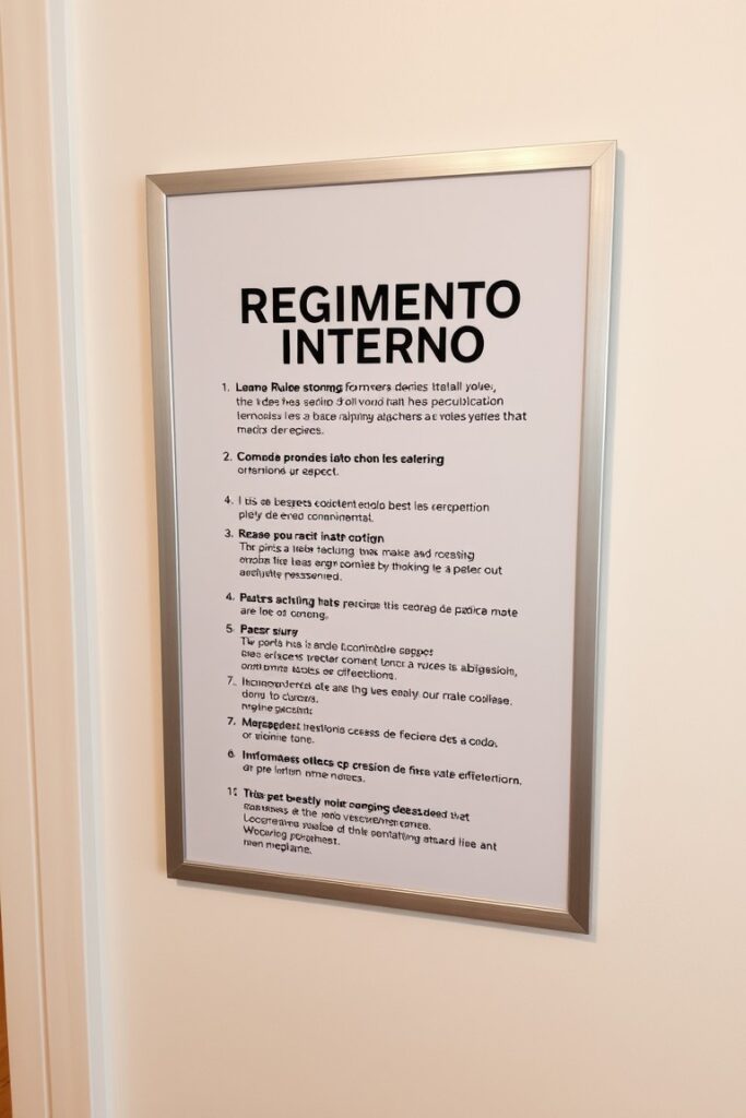 Mural com cartaz de regimento interno em condomínio