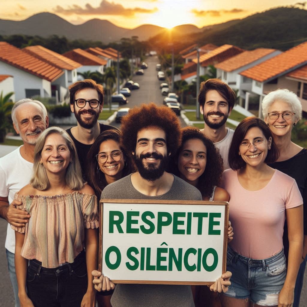 Moradores de um bairro unidos promovendo o respeito ao silêncio.