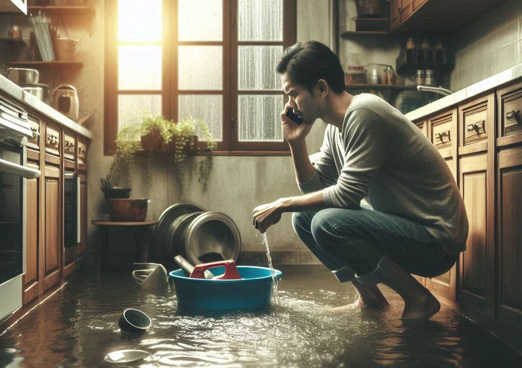 Situação de emergência doméstica com vazamento de água