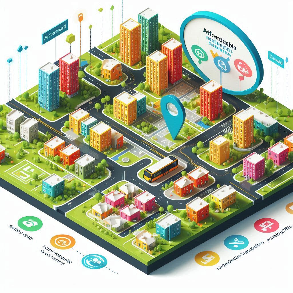 Mapa urbano destacando regiões em crescimento com preços mais acessíveis.