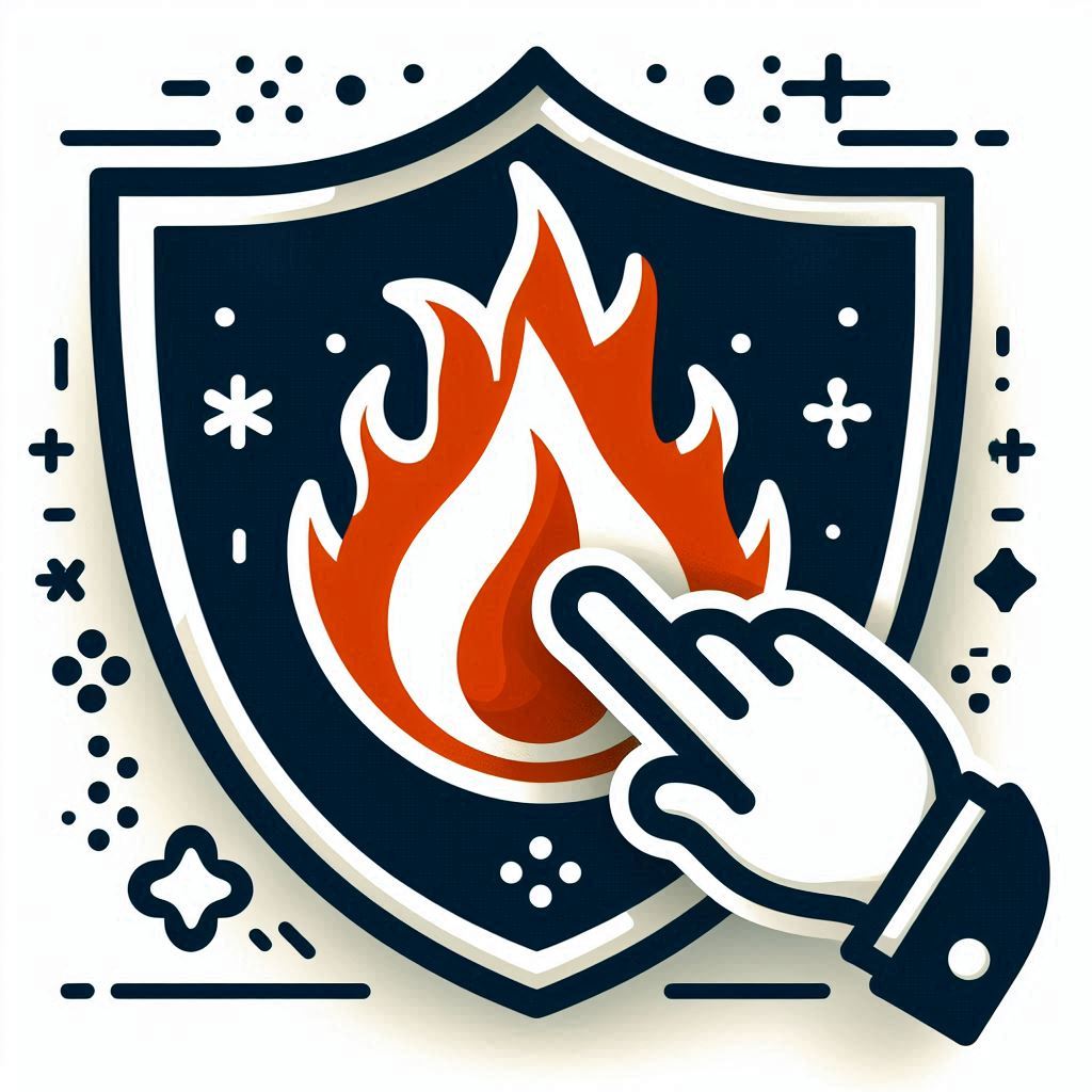 escudo simbólico e um ícone de fogo