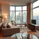 Apartamento mobiliado com vista urbana, ideal para locação de curta duração.