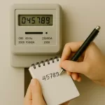 Foto realista de uma pessoa anotando leituras de medidores de água e luz