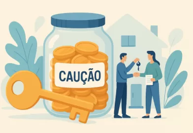 Arte conceitual sobre devolução da caução após entrega das chaves em contrato de aluguel