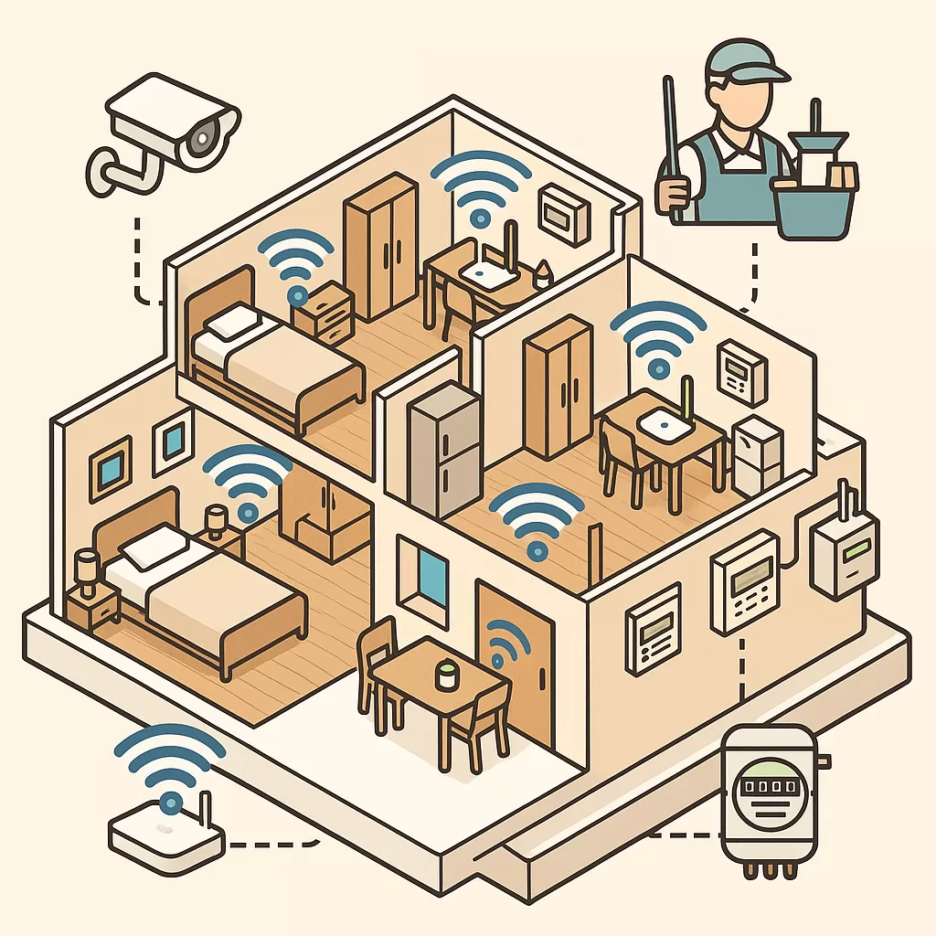 Ilustração conceitual de um modelo de negócio baseado na prestação de serviços em imóveis.