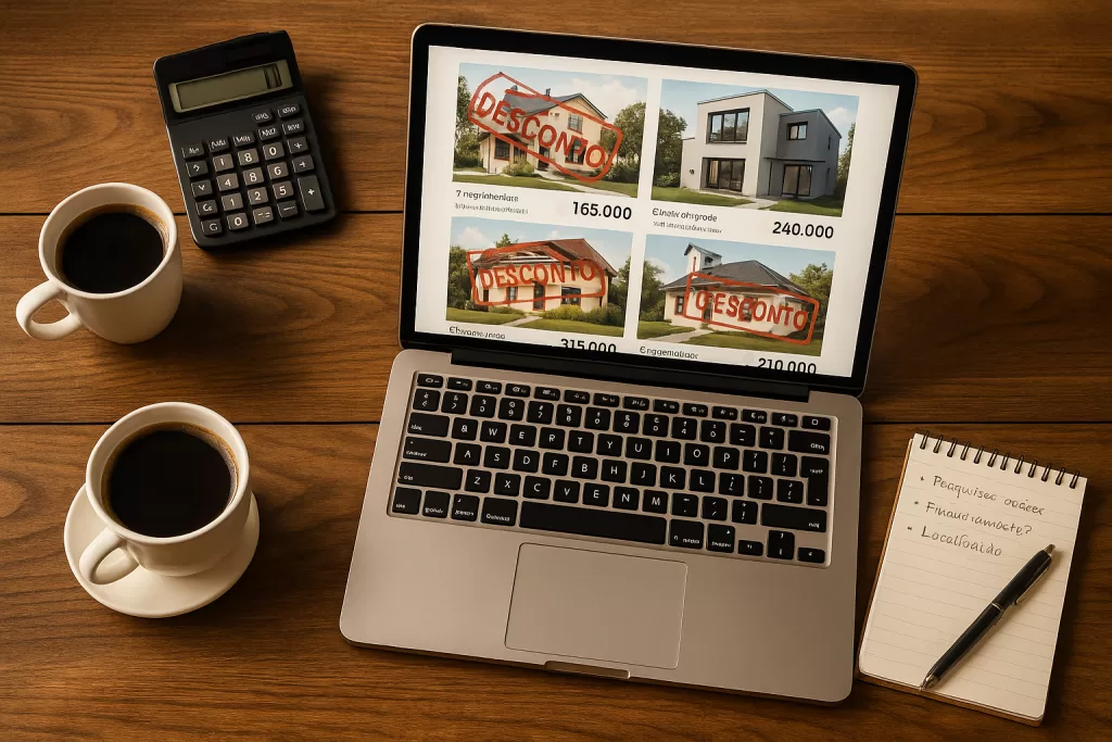 Pessoa analisando imóveis com desconto em tempos de juros altos