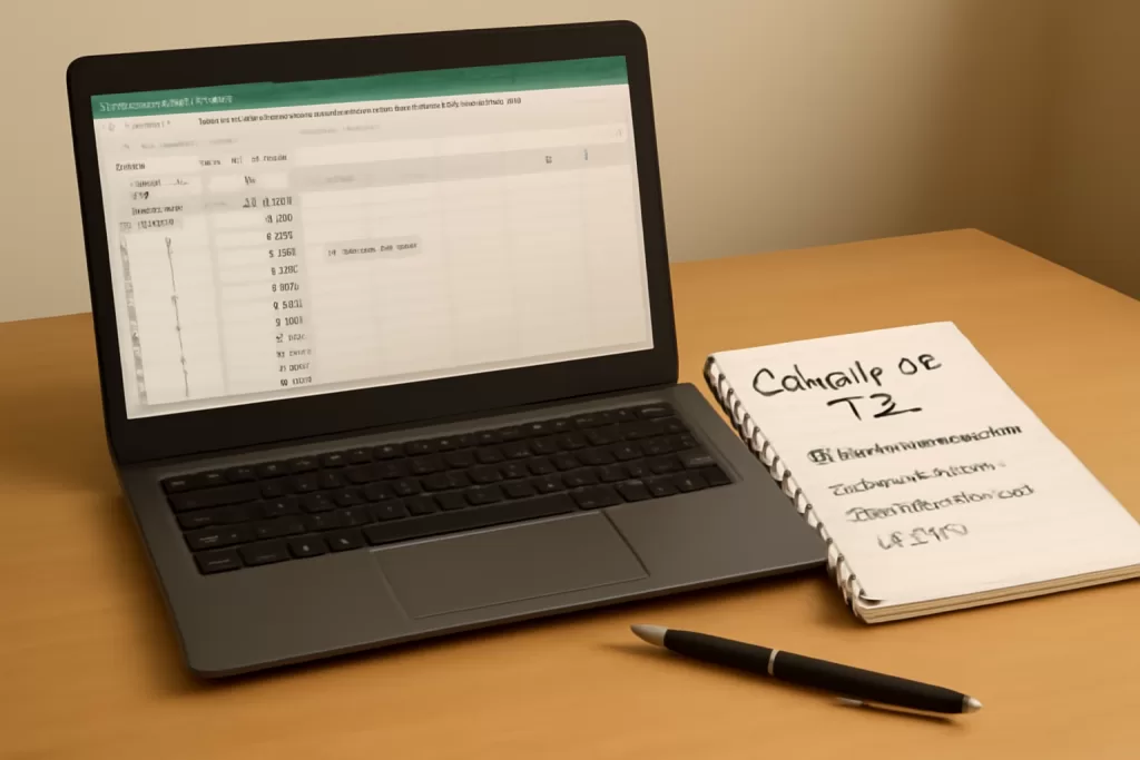 Tela de notebook exibindo cálculo de TIR no Excel com fluxos de caixa