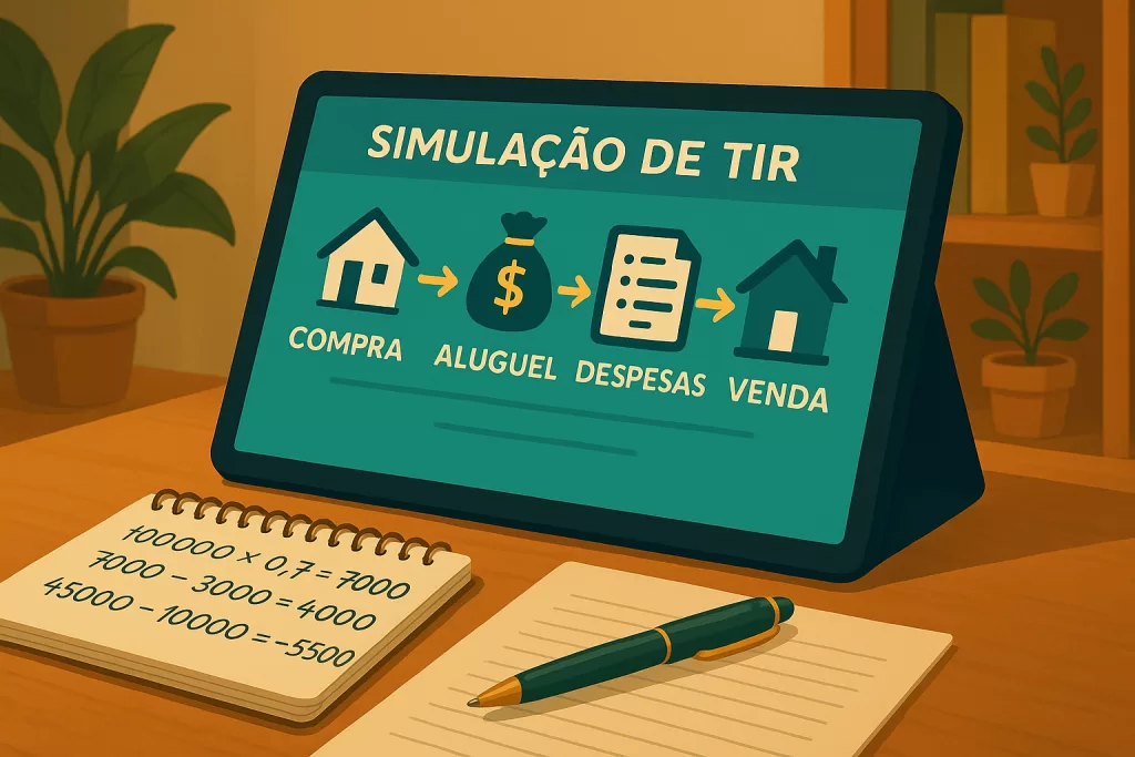 Simulação visual de cálculo da TIR em um cenário imobiliário