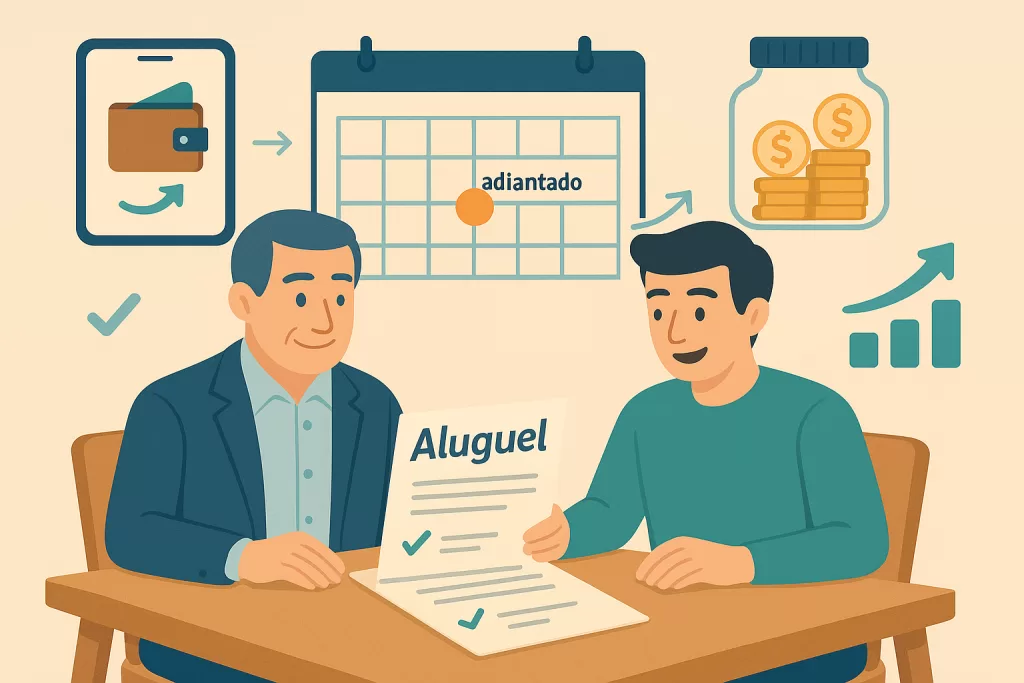 : Ilustração de inquilino propondo o adiantamento do aluguel ao locador