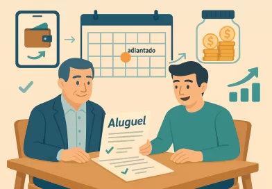 : Ilustração de inquilino propondo o adiantamento do aluguel ao locador