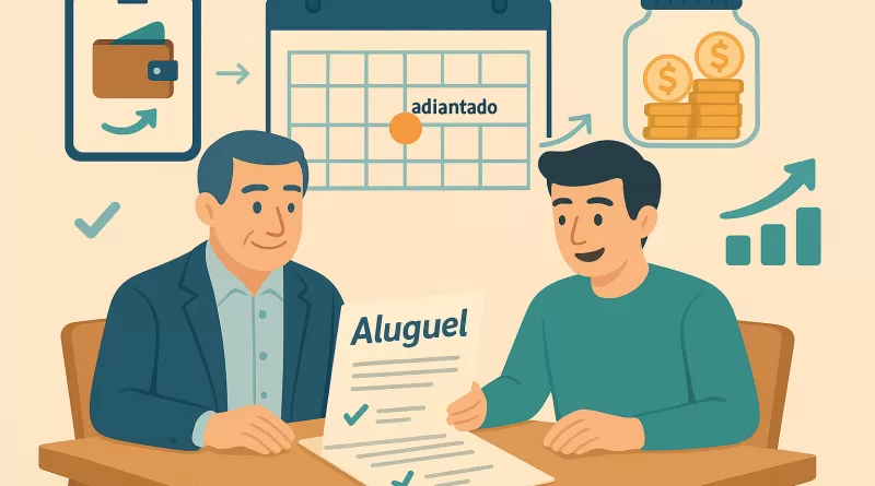 : Ilustração de inquilino propondo o adiantamento do aluguel ao locador