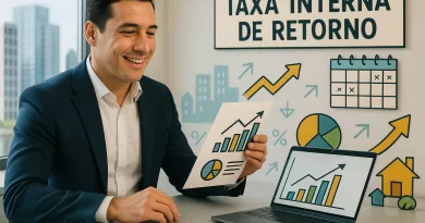 Investidor analisando gráficos de rentabilidade imobiliária em ambiente moderno