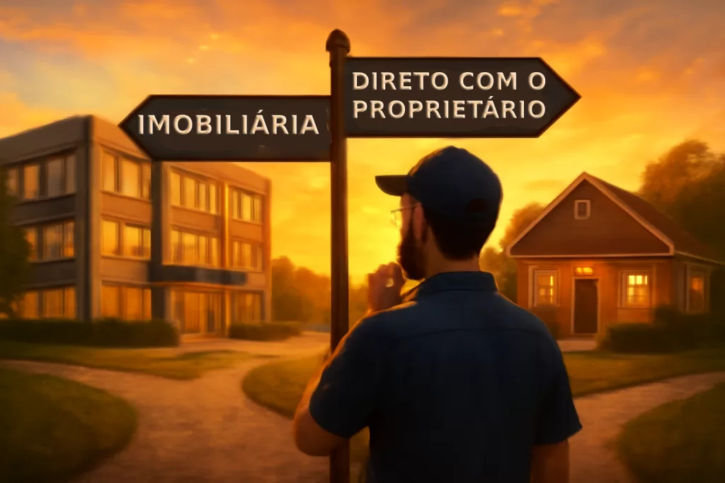 Pessoa em dúvida entre alugar com imobiliária ou direto com o proprietário