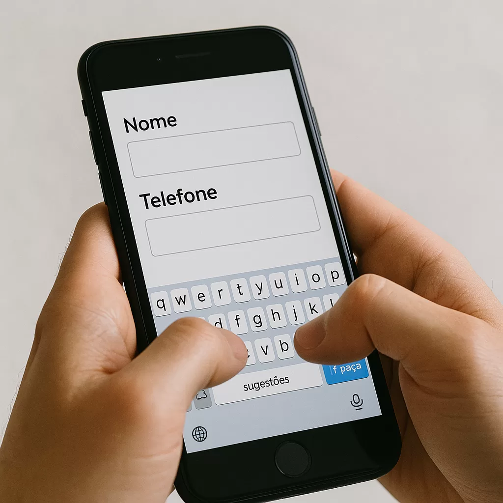 Formulário simples com nome e telefone sendo preenchido por visitante 