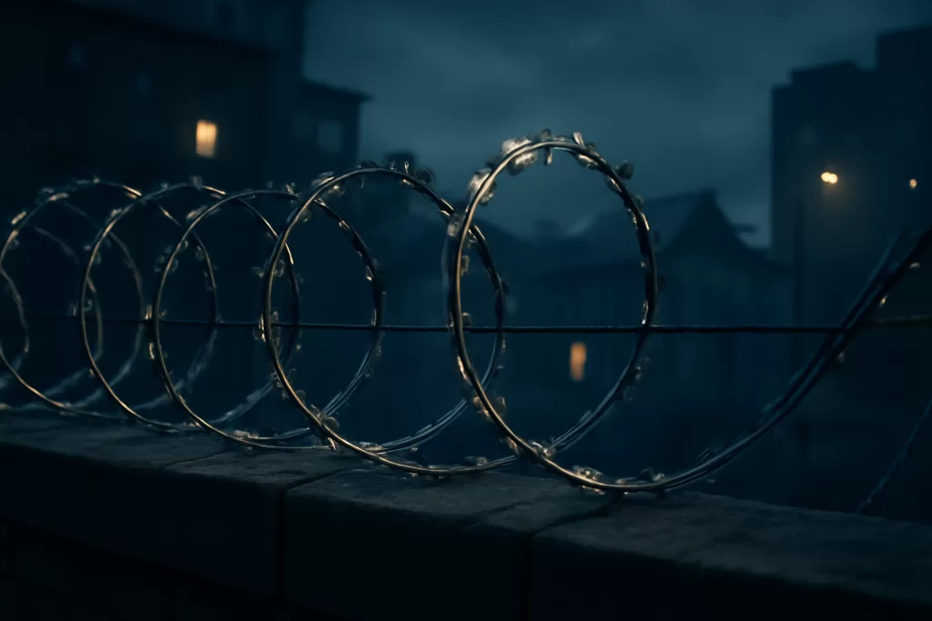 Concertina instalada em muro residencial, representando reforço de segurança externa