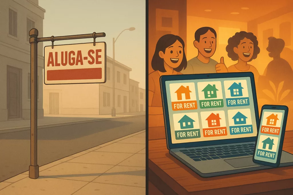 Divulgação limitada de imóveis versus ampla divulgação em plataformas digitais.