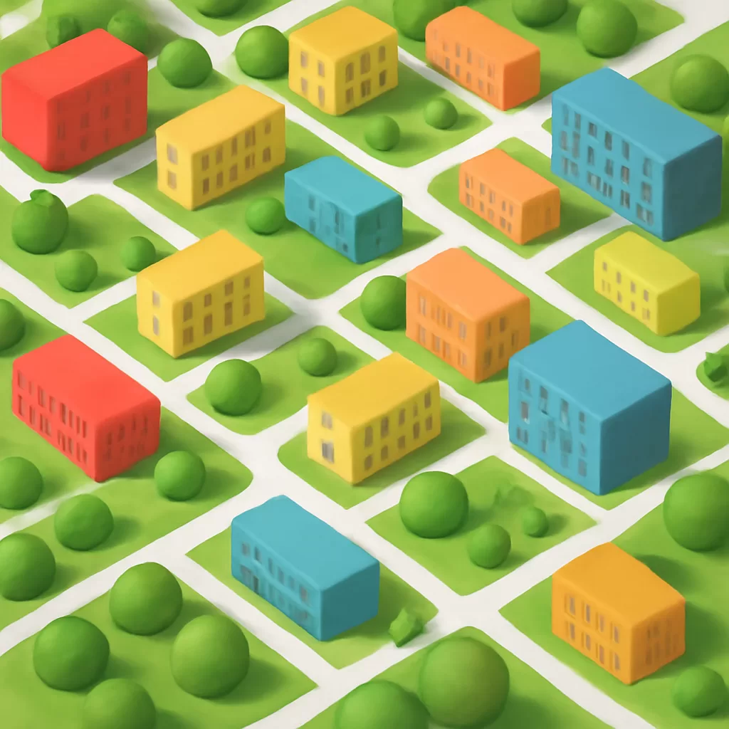 Representação digital 3D de um projeto de urbanização habitacional.