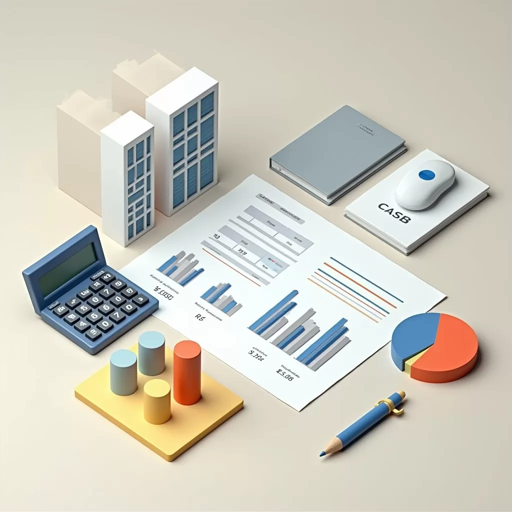 Calculadora, notas e planilha de custos de um imóvel