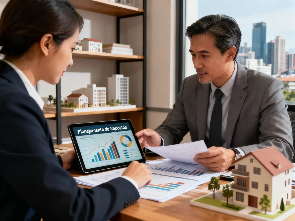 Consultor contábil orientando proprietário sobre planejamento tributário de imóveis.
Prompt:
