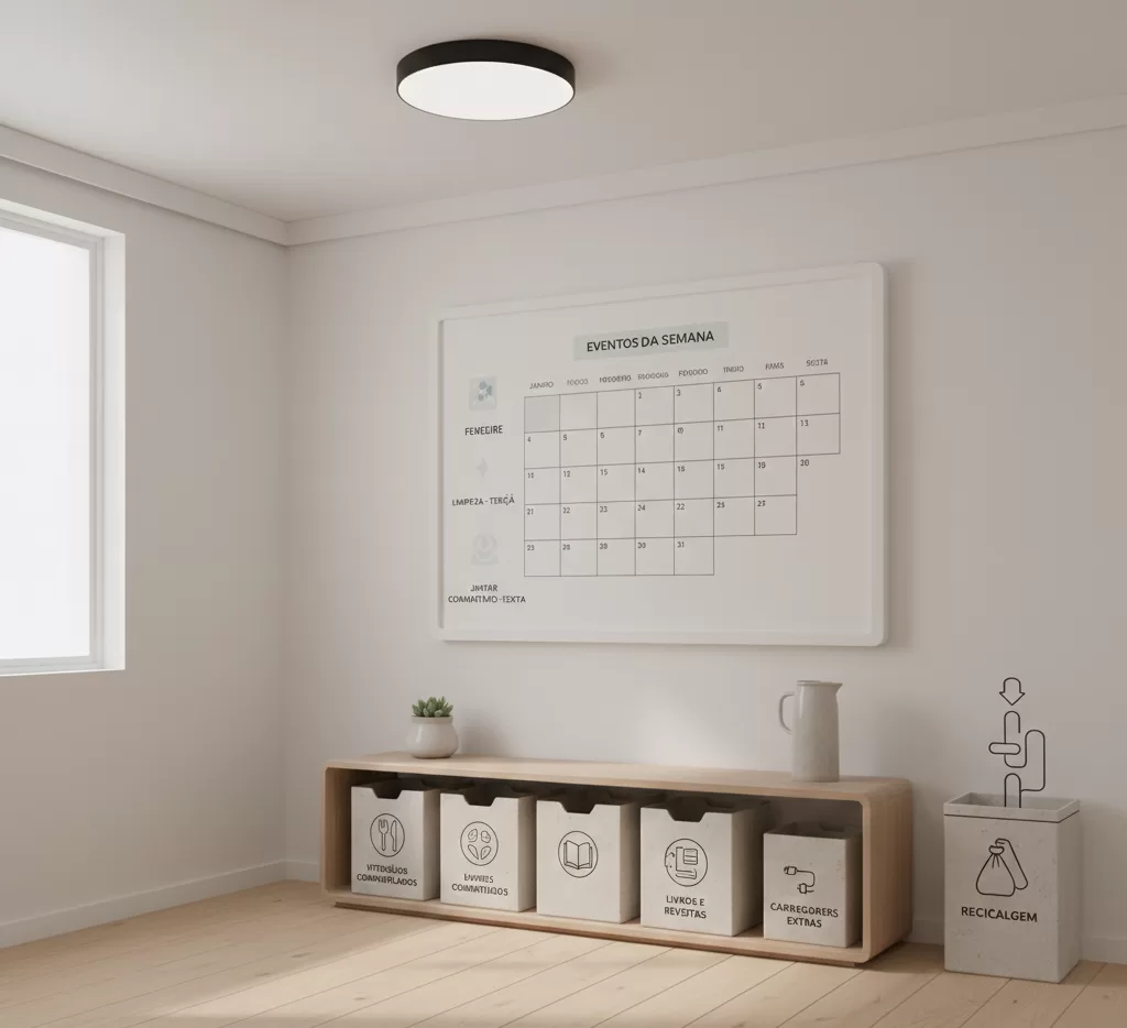 Ilustração 3D mostrando organização e regras em um coliving.