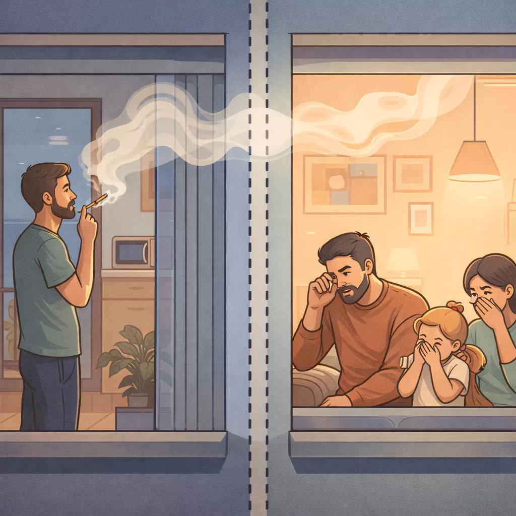 Conflito entre vizinhos causado por fumaça de cigarro