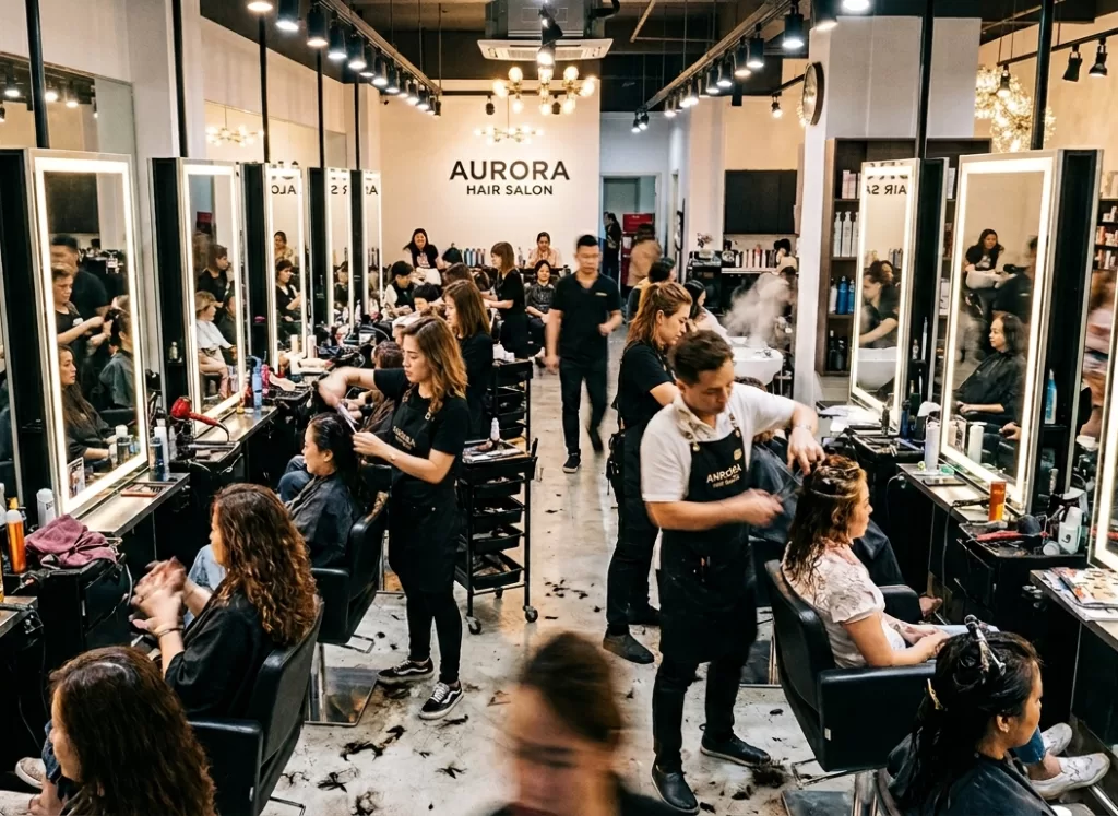 Salão de beleza com grande movimentação de clientes