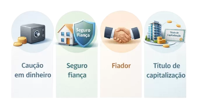 Comparativo visual entre tipos de garantias locatícias