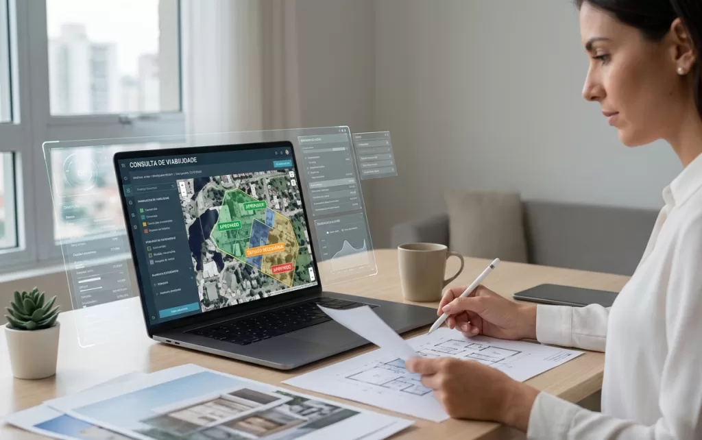 Pessoa consultando viabilidade de endereço em computador