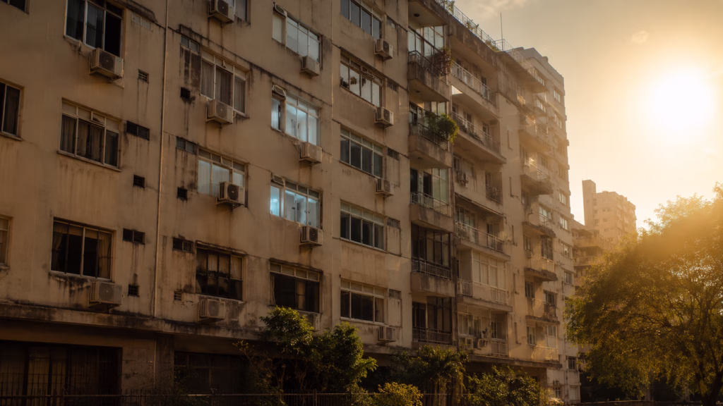 Prédio residencial antigo enfrentando o aumento da demanda elétrica